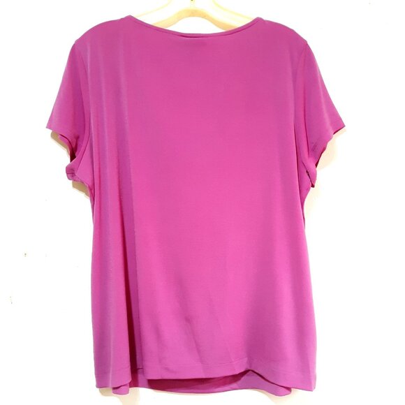 Jaclyn & Smith Womens XL Draped Neck Short Sleeve Top In Vibrant Magenta NOS - Picture 3 of 5